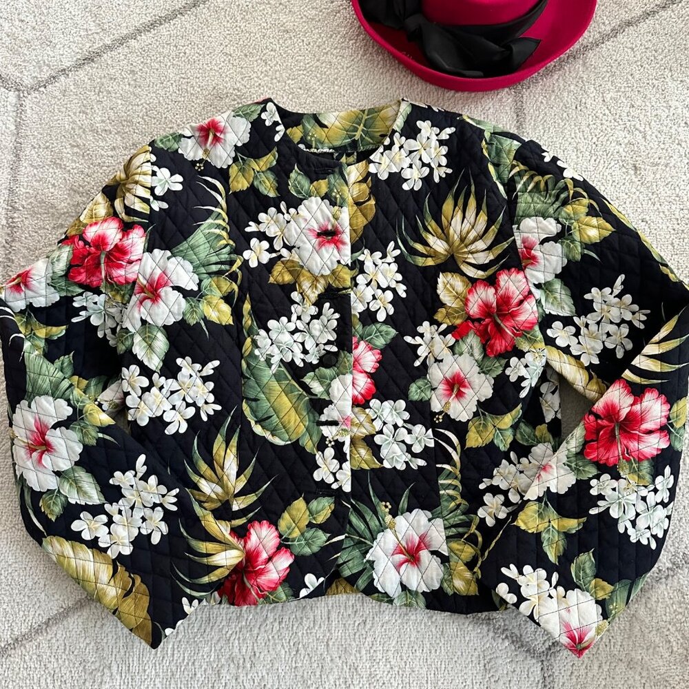 Handmade Quilted Floral Jacket Vera Bradley Style Print With Vibrant Colors & Bu